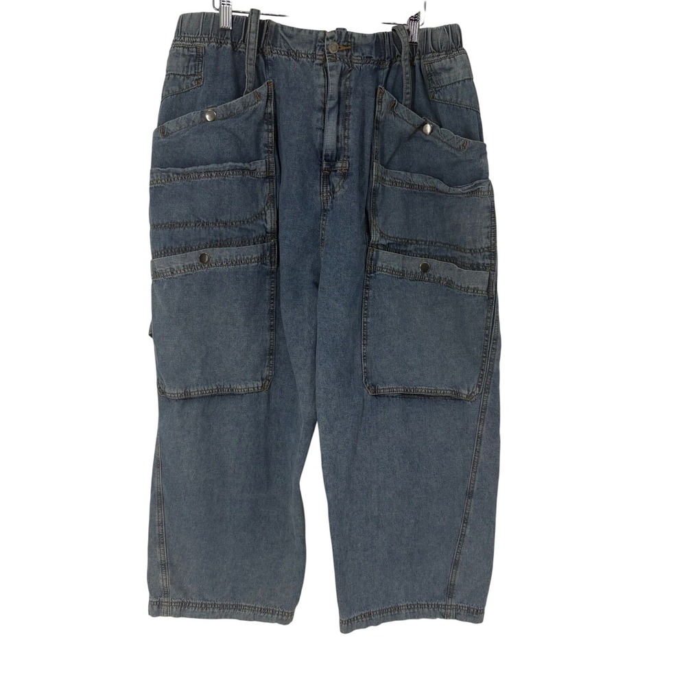 OH Jeans Womens Large Denim Harem Cargo Utility Pants Wide Barrel Leg Y2K Street